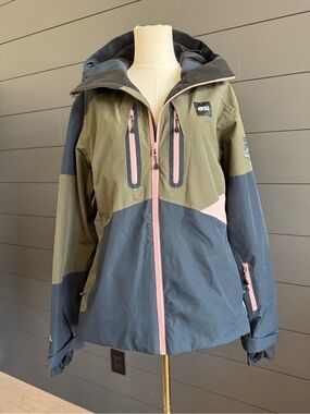Picture Women’s Organic Olive, Navy & Pink Hooded Waterproof Ski Seen Jacket